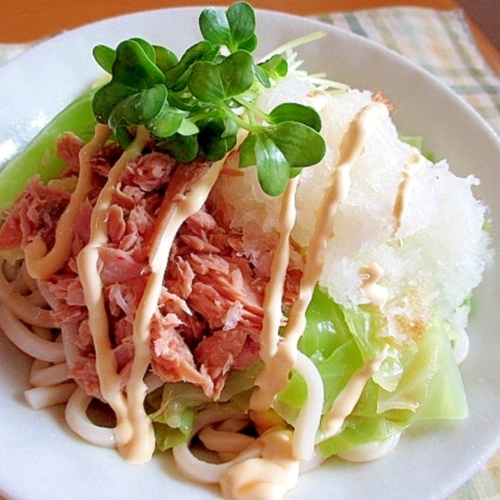 キャベツとツナのマヨぽんおろし冷やしうどん